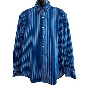Robert Graham Mens XL Blue Striped Cotton Long Sleeve Button-Up Shirt